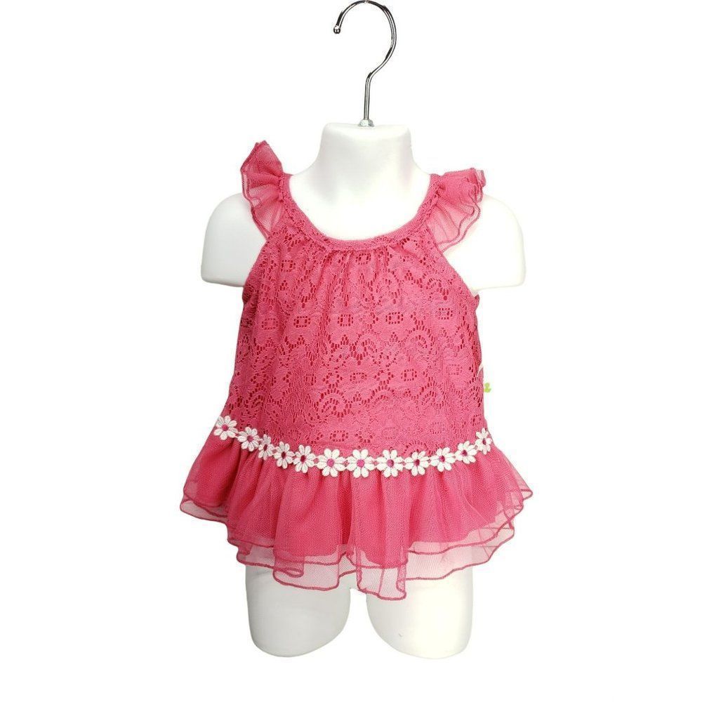 Duck Duck Goose Pink frill lace button back sleeveless top blouse 18 months‎